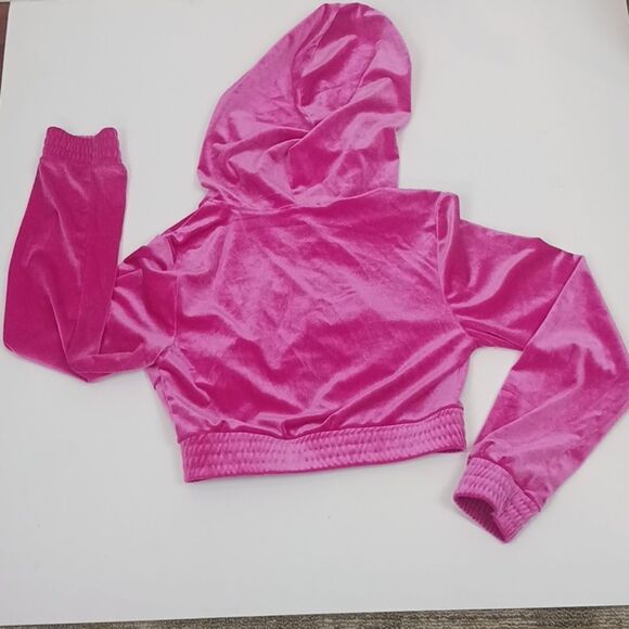 CAPPELLA Velour pink zip-up cropped hooded jacket & shorts set sz (S) - Picture 4 of 10